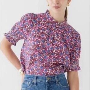 J. Crew Smocked linen puff-sleeve shirt- XS